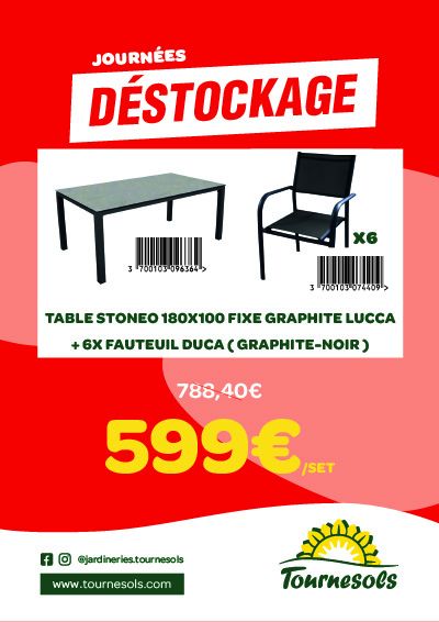 Promotion sur table Stoneo 180x100 fixe graphite Lucca